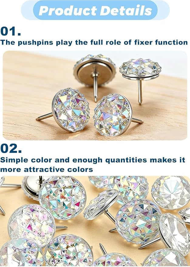40 Diamond Pins Set, Decorative Push Thumbtacks