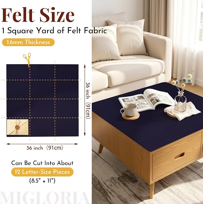Large Felt Fabric Sheet 36 x 36 Inch, 1.6mm Thick | Soft nonwoven felt