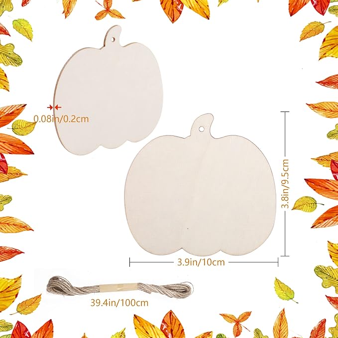 50 PCS Pumpkin Wood Cutouts Unfinished Fall Wooden Cutouts Blank Pumpkin Wood