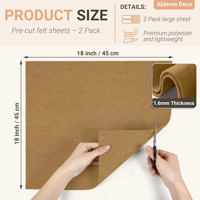 Felt Fabric Sheets 18" x 18" 1.6mm Soft Craft Felt Squares, Coffee | Soft