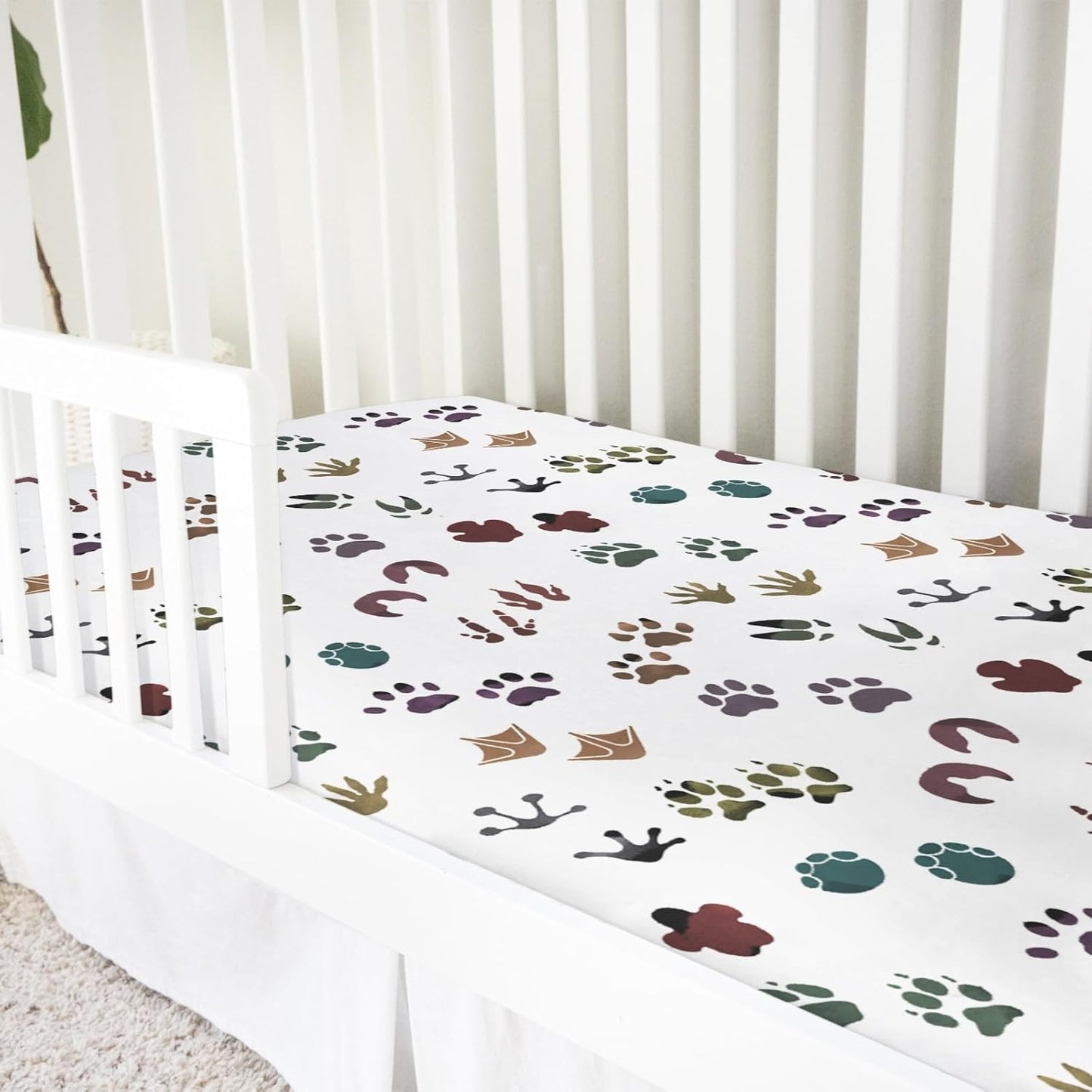 Cute Animals Tracks Baby Crib Sheets 52''x28'' Animals Footprint Snug Fitted Crib Mattress Cover for Boy Girl Wild Animals Soft Baby Bed Sheets for Standard Crib and Toddler Mattresses