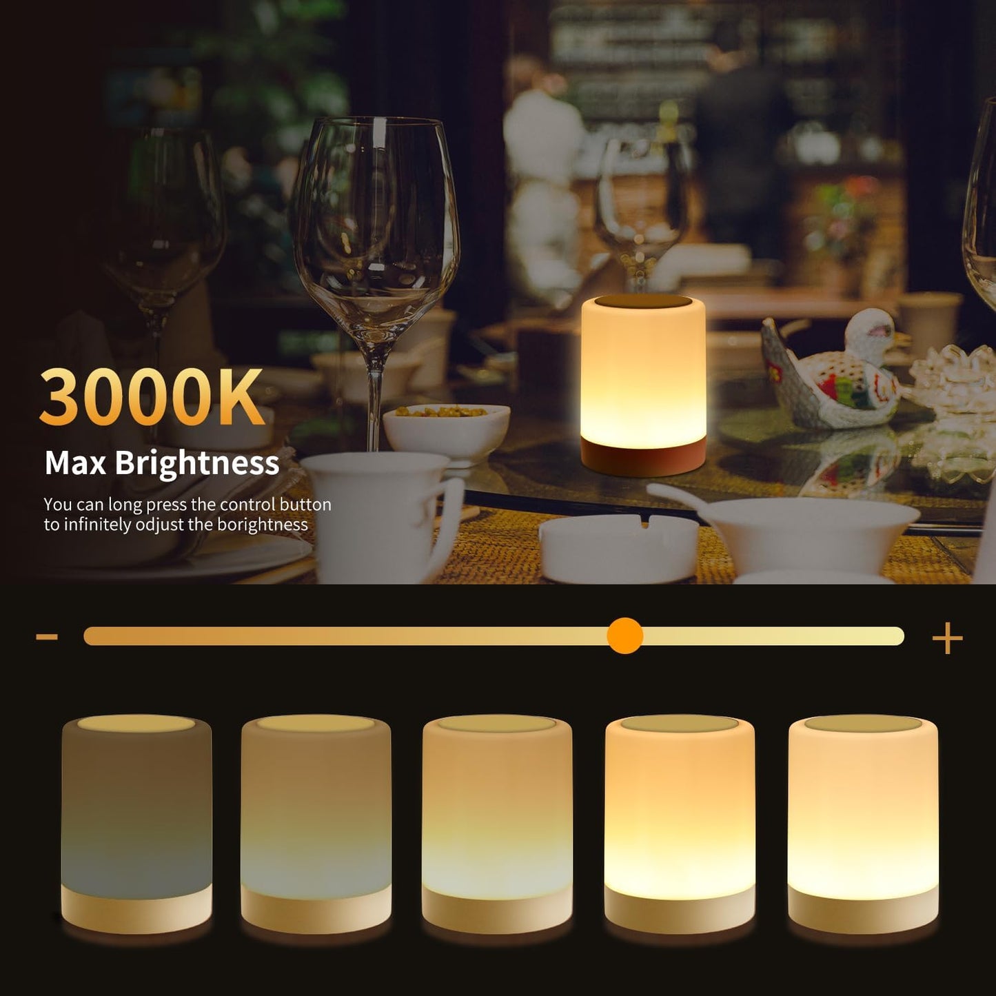 OORUN Touch Bedside Table Lamp,13 RGB Colors & 5 Brightness, USB Rechargeable Desk Lamp, Remote Control Dimmable Light with RGB Color Changing,Portable Lamp for Baby (Gold)