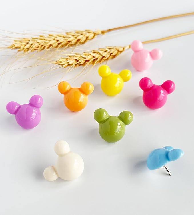 24 Pcs Cute Push pins, Colorful Decorative thumbtacks, Mouse Push pins