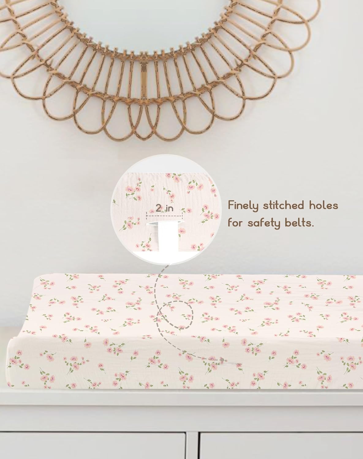 Changing Pad Cover for Baby Boy Girl 2 Pack, Muslin Changing Table Pad Covers with Boho Style, Neutral Nursery Bedding Essentials Soft and Breathable (Rosy)