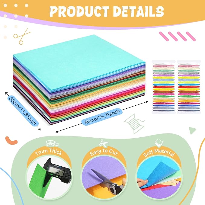 moinkerin 50Pcs Felt Sheets for Crafts