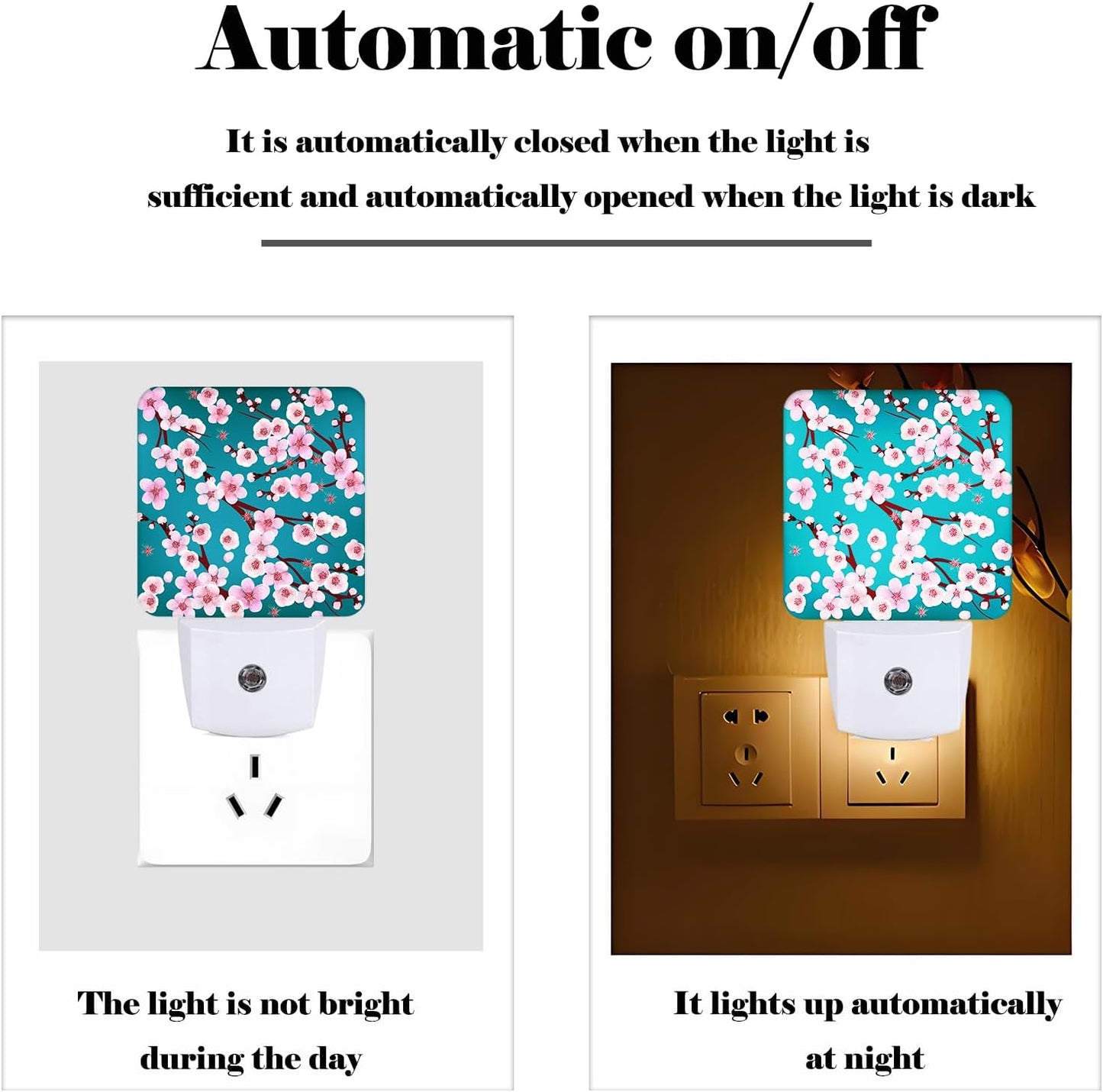 Cherry Blossom Night Light,Plug Into Wall Decor for Stairway,Hallway,Kitchen,Dusk to Dawn Sensor Nightlights for Boys/Girls/Women/Men Room Gifts