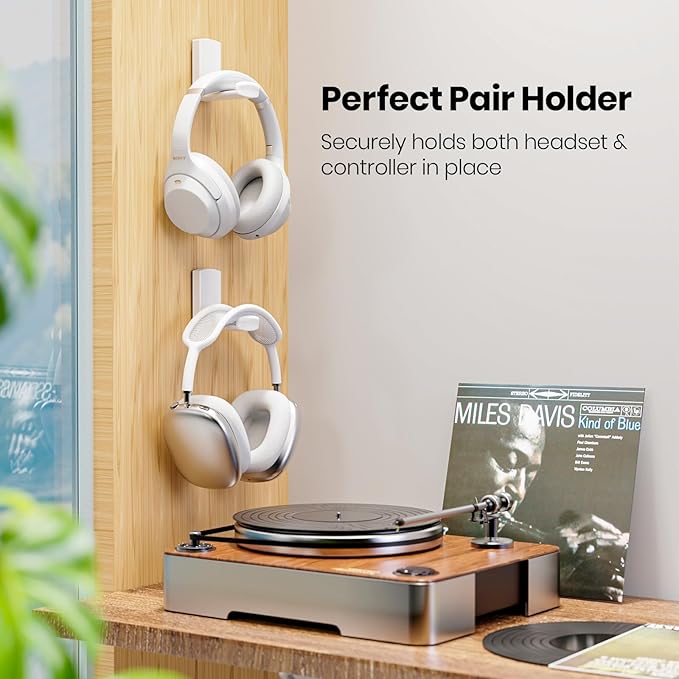 Sticky Headphone Stand Controller Holder - EURPMASK 2 Pack Upgraded Adhesive Headset Hook, Headphone Holder for Desk with Soft Rubber Pads, Gaming Accessory Controller Headset Stand, Pearl White