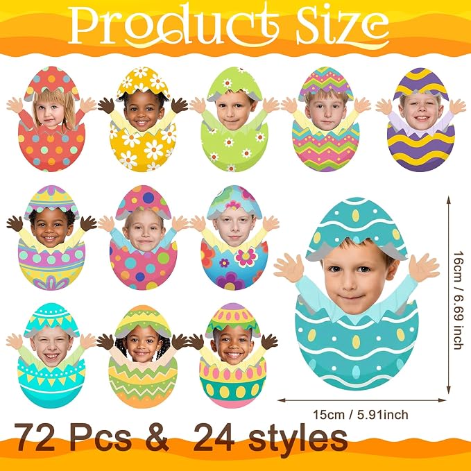 Gersoniel 72 Pcs Kid Easter Egg Face Decor, Easter Bulletin Board Cutout |