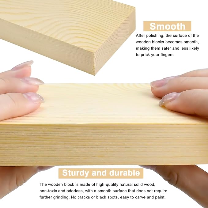4 Pcs Unfinished Wood Blocks, Wood Carving Blocks