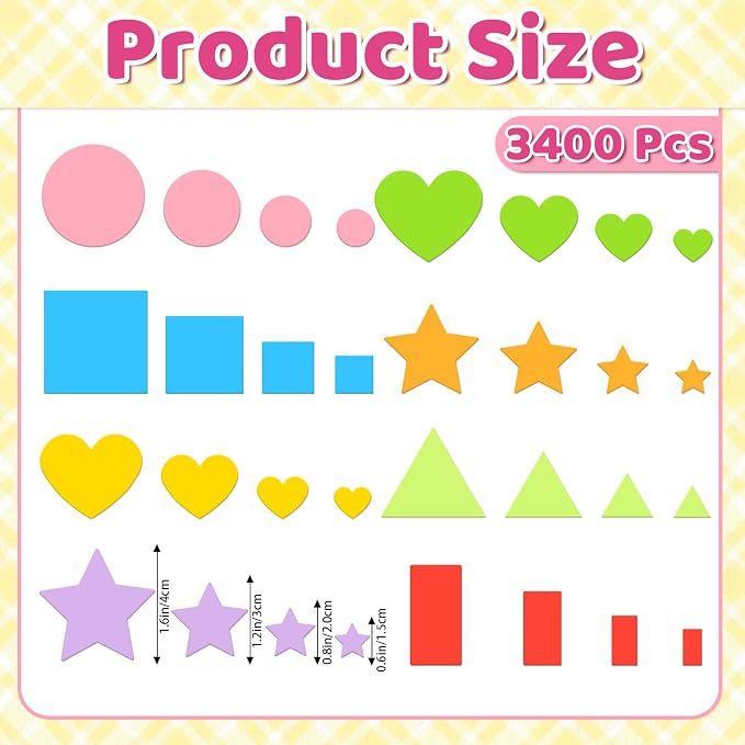 3400Pcs Foam Stickers Foam Shape Stickers Heart Star Square Geometric Sticker