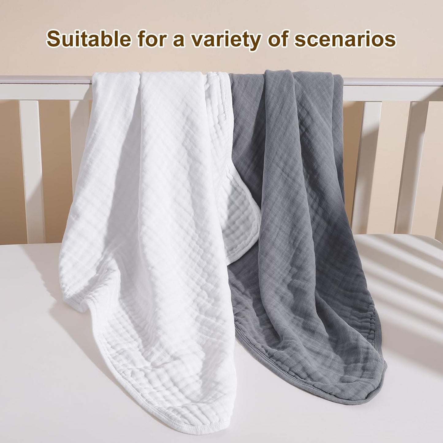 david's kids 2 Pack Hooded Baby Towels, 100% Muslin Cotton 6-Layer Ultra Soft Breathable Absorbent Baby Bath Towels for Infant and Toddler, Newborn Essentials, Large 32x32Inch, White & Grey