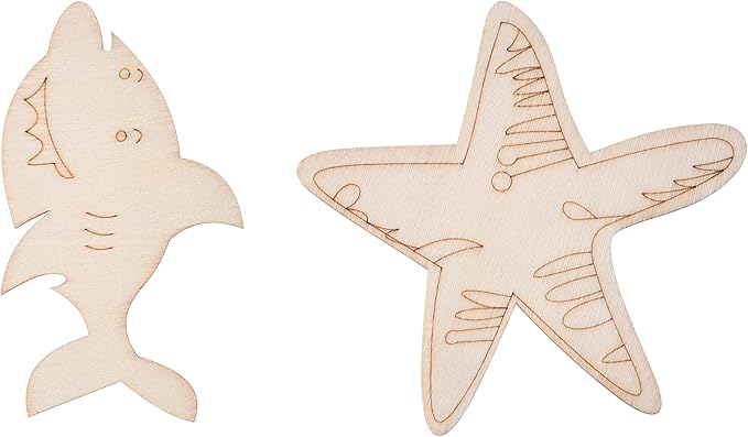 48PCS Unfinished Wood Ocean Animal Cutouts