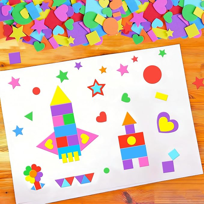 3400Pcs Foam Stickers Foam Shape Stickers Heart Star Square Geometric Sticker