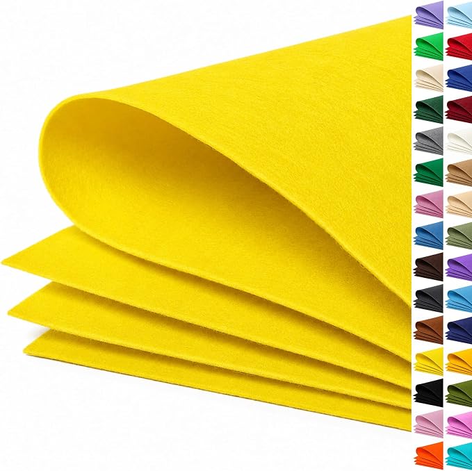 Bright Yellow Large Felt Fabric 36" x 36", 1mm Stiff Felt Sheet, Nonwoven Fabric