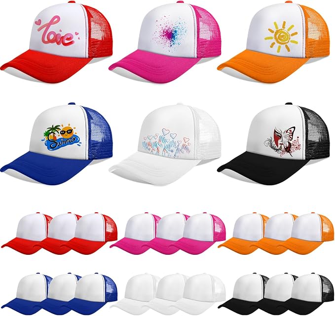 Vabean 24 Pack Sublimation Blank Cap Trucker Mesh Cap Unisex Plain Blank