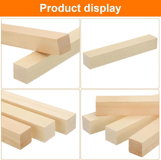 MECCANIXITY 4Pcs Basswood Carving Block, 1.2"x1.2"x8" Square Wooden Dowels