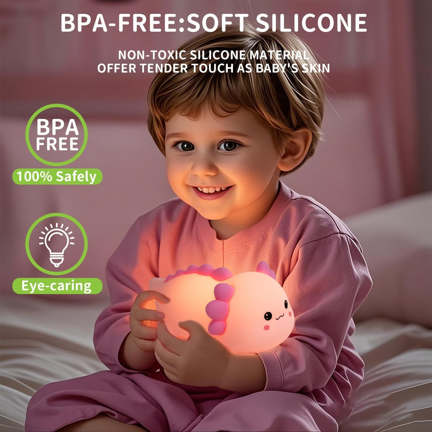 Axolotl Silicone Nursery Night Light, Dimmable LED Animal Lamp with Timer,Cute Gifts Rechargeable Bedroom Bedside Lamp with Touch Sensor Toy for Kids (Axolotl B)