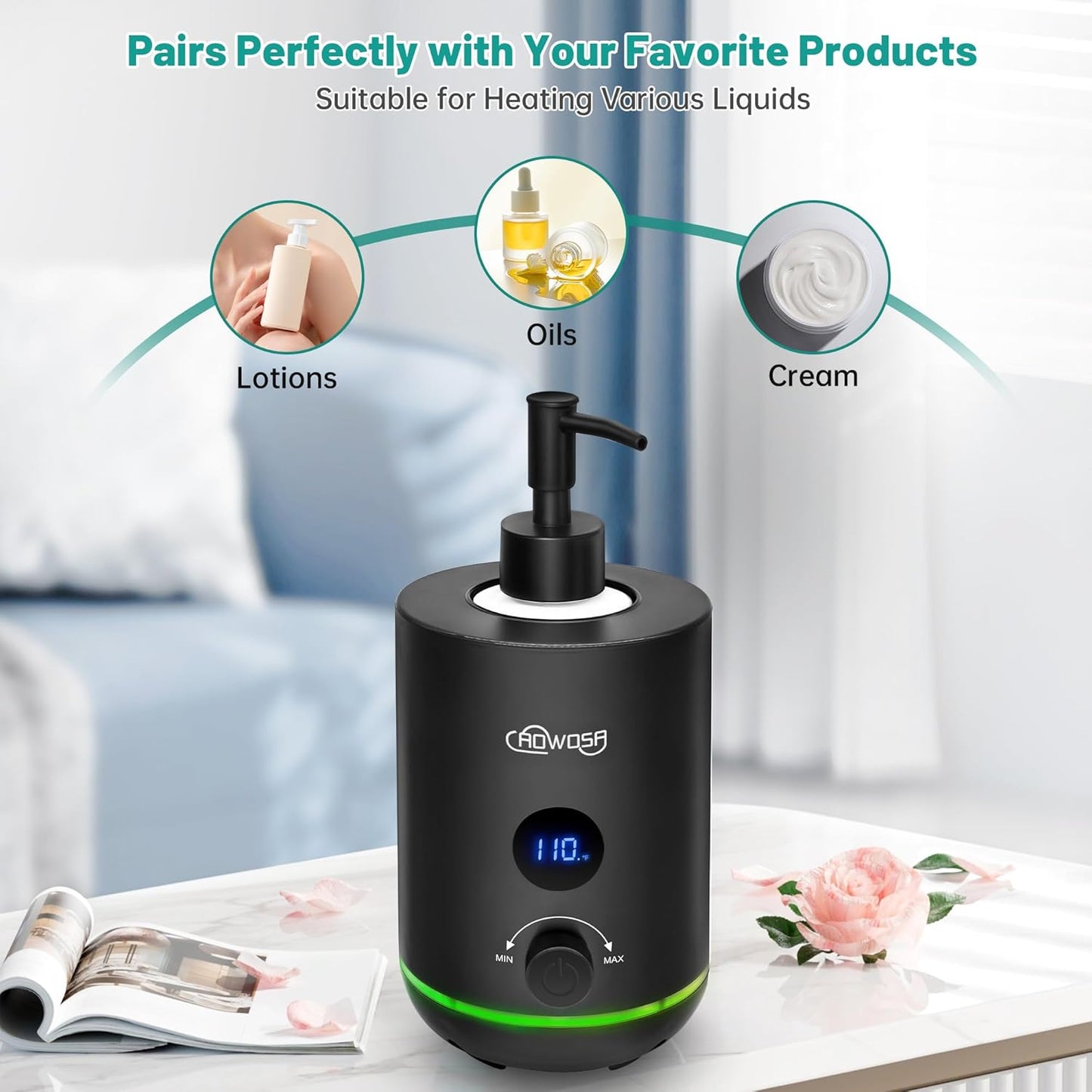 Massage Oil Warmer Bottle Professional Electric Lotion Digital Heater for SPA, Portable Oil Warmer Heated Cream for Beauty Salon Home, with Gradient Atmosphere Lamp, ℃/℉ Switchable Display
