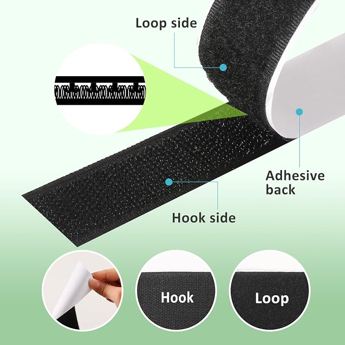 1''×41Ft Black Heavy Duty Hook And Loop Tape Adhesive, No Punching Picture Wall