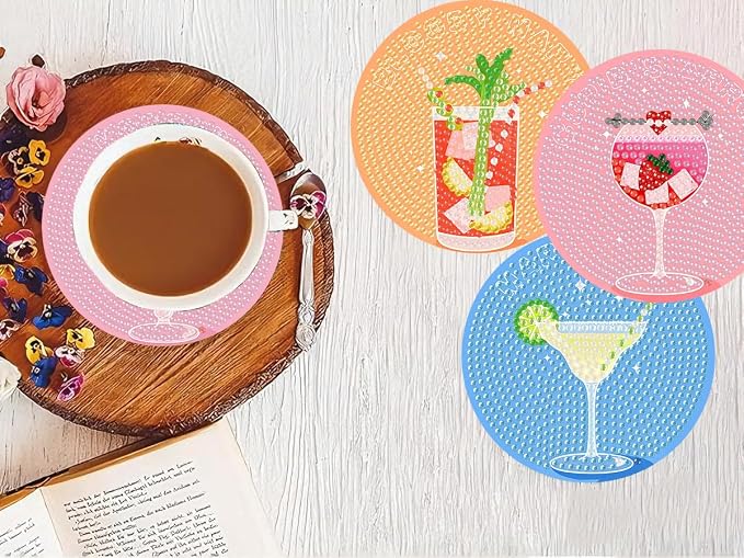 Benjenes 8 PCS Diamond Art Coasters Kits Cocktail Diamond Painting Coaster |