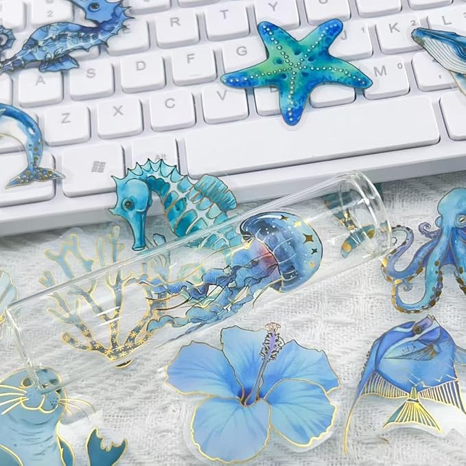50Pcs Marine Animal Stickers Gold Sea Life Stickers