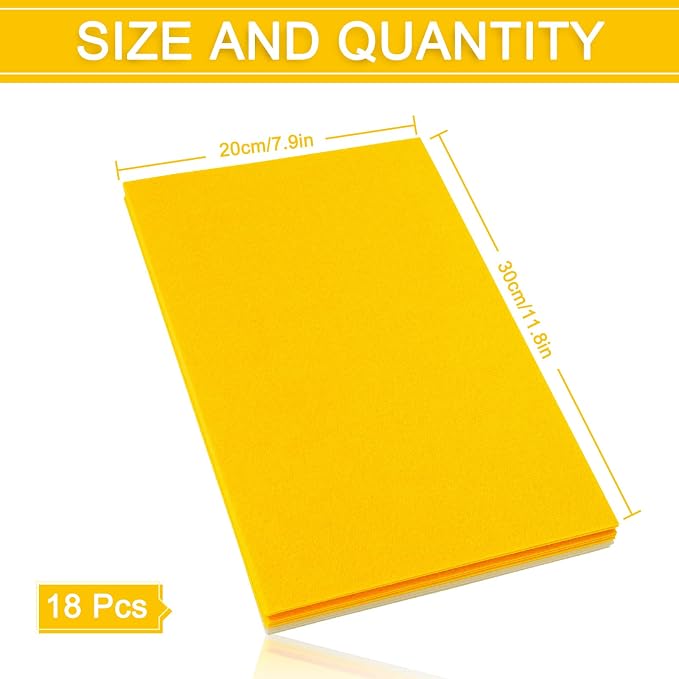 Whaline 18Pcs Felt Fabric Sheets Soft Thick Assorted Yellow Craft Felt Pack