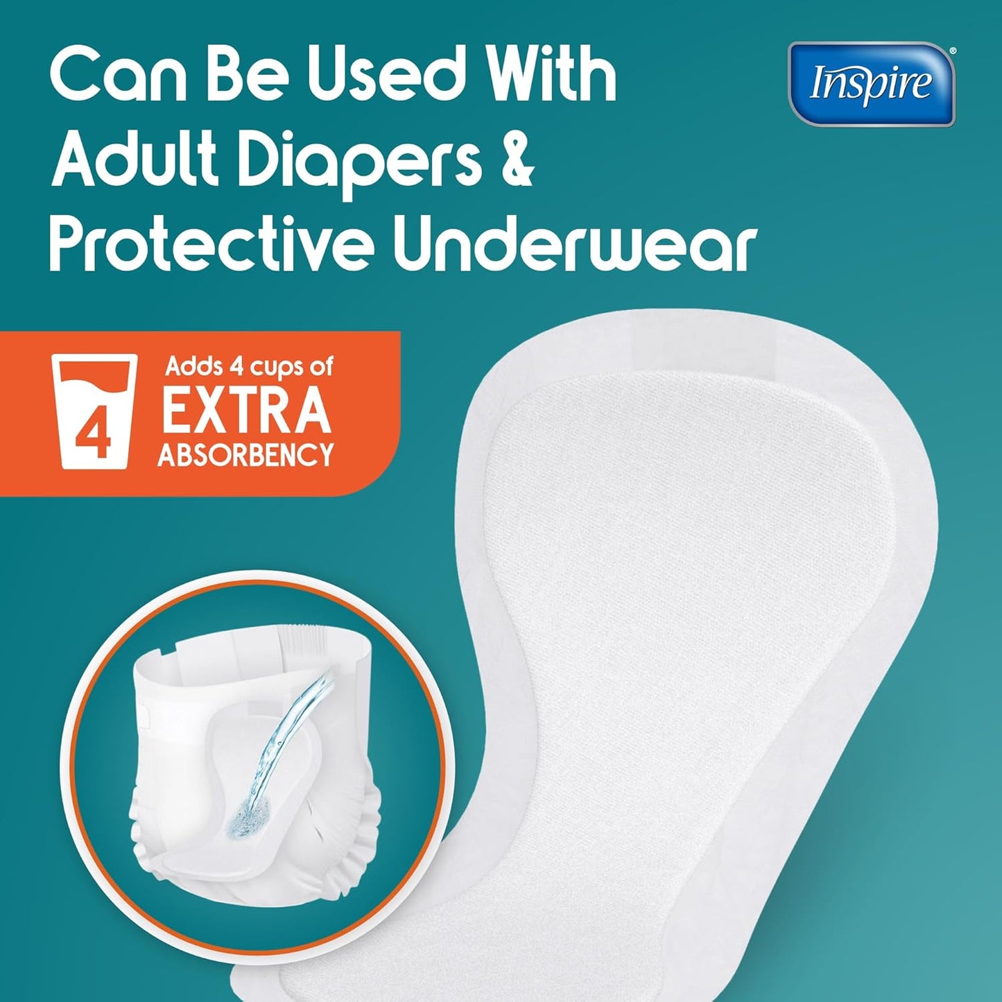 Inspire Ultra Absorbency Incontinence Booster Pads | Absorbs Over 4 Cups! | for Women or Men, Adhesive Strip Use in Incontinence Underwear and Diapers Leak-Free (22 Count)