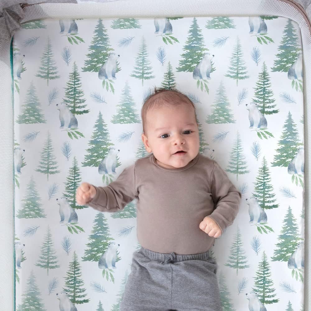 Pack n Play Sheets, BROLEX 2 Pack Mini Crib Sheets,Stretchy Portable Fitted Playard Sheet Set, Convertible Playard Mattress Cover,Ultra Soft Breathable Material,Brown & Polar Bears