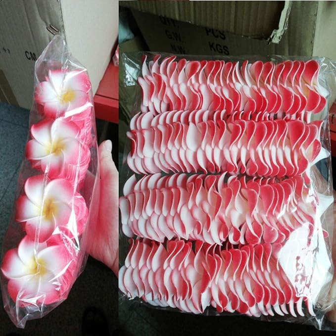 Pursuestar 100Pcs Red Foam Hawaiian Frangipani Artificial Plumeria Flower