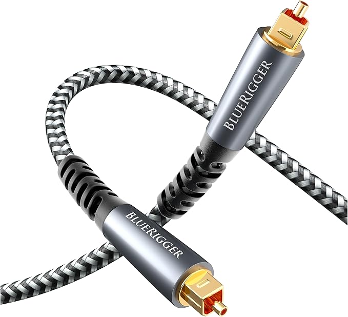 BlueRigger Digital Optical Audio Cable (6FT, Toslink Cable for Soundbar, Braided Fiber Optic, S/PDIF, Metal Shell) - Compatible with HomeTheatre, TV, Game Console (PS4, Xbox), DVR