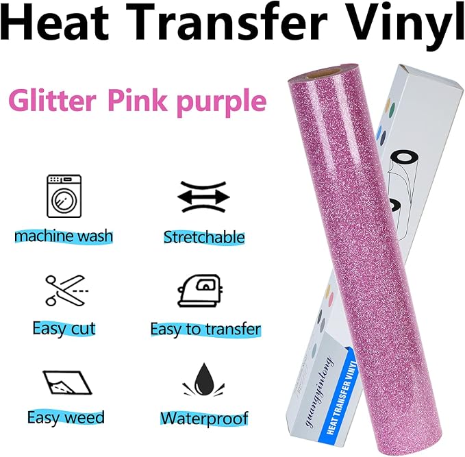 guangyintong Heat Transfer Vinyl Glitter Purple HTV Rolls, Glitter HTV Vinyl