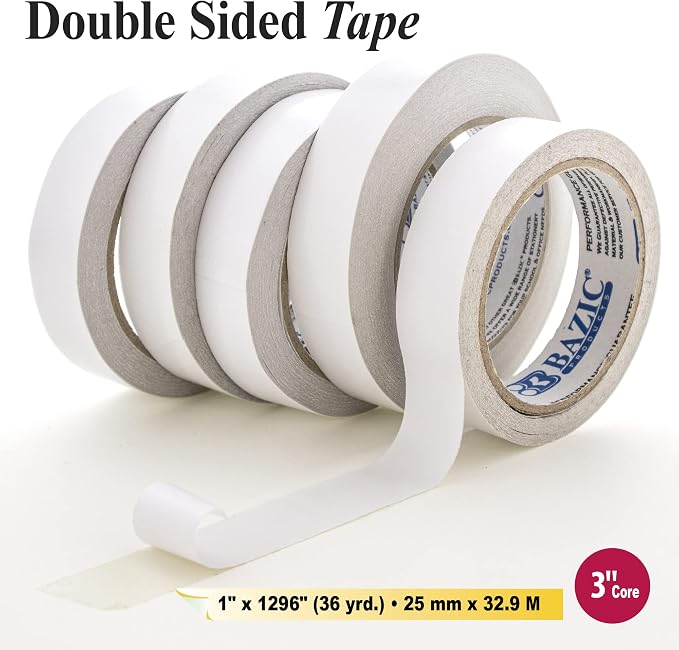 BAZIC PRODUCTS Double Sided Tape, 1 in x 36 Yd, 24-Box | adhesive on both sides