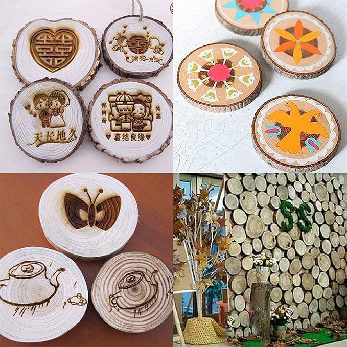 Unfinished Natural with Tree Bark Wood Slices 10 Pcs 4.2-4.7 inch Disc Coasters