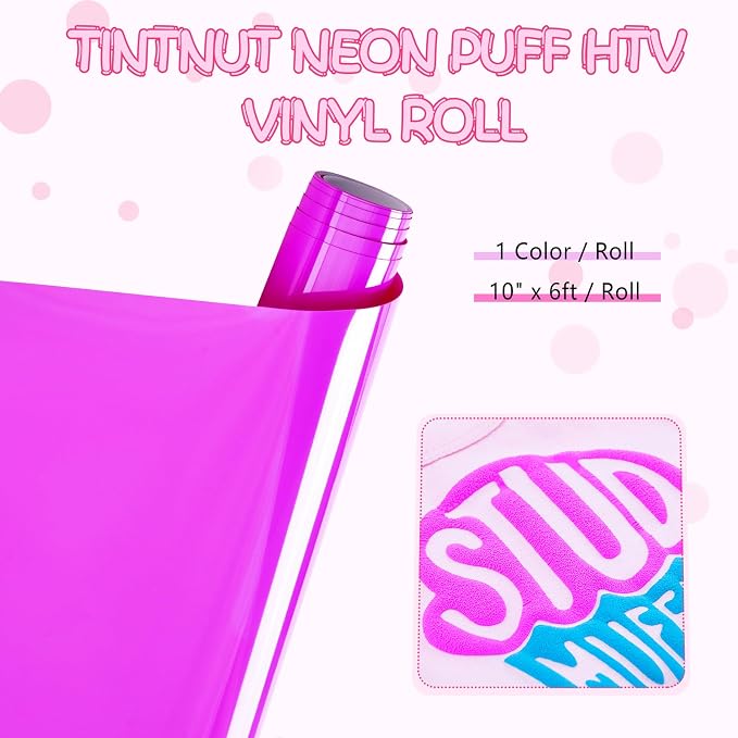 Tintnut Purple Neon Puff Heat Transfer Vinyl Roll, easy cut & weed, stretch