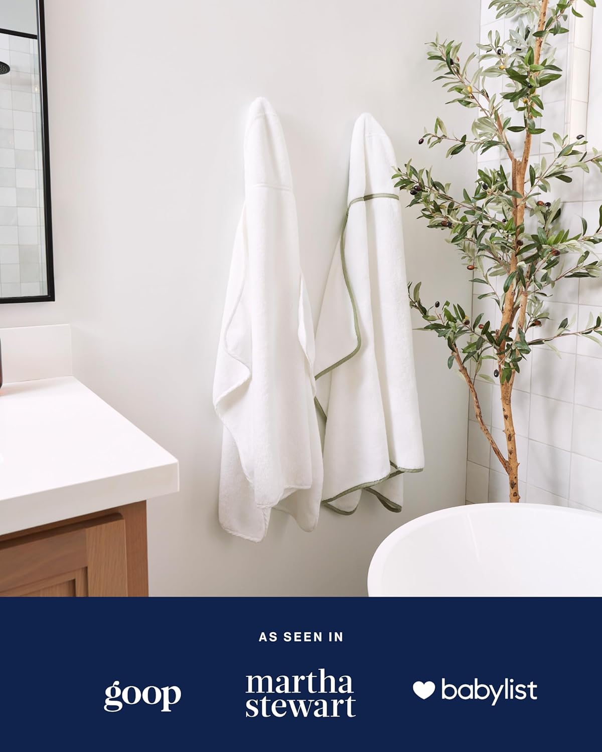 Lalo The Hooded Towel - 100% Organic Cotton, Soft on Sensitive Skin, Cozy & Absorbent, Machine Washable Baby Hooded Bath Towel - Sage