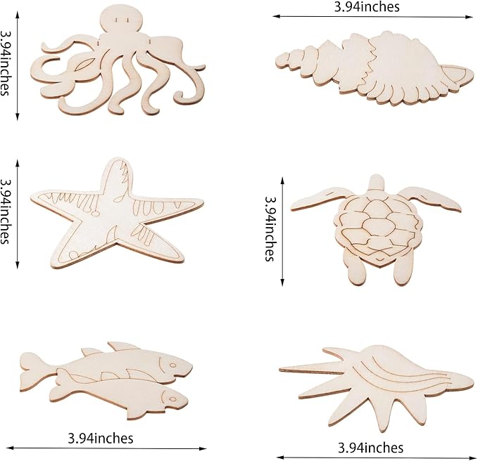 80PCS Unfinished Wood Ocean Animal Cutouts