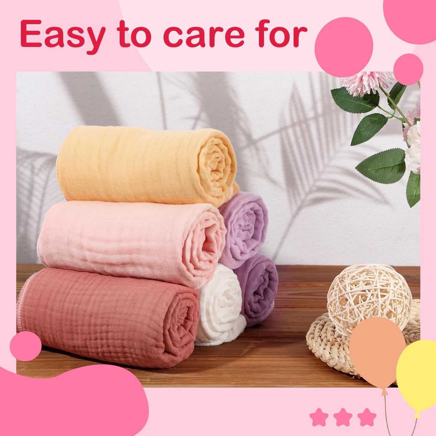 Peryiter 6 Pcs Muslin Hooded Baby Towels, 32"x 32" Cotton Newborn Bath Towel Muslin Infant Baby Blankets Absorbent Unisex Newborn Registry Gift Essentials for Girls Boys (Purple)
