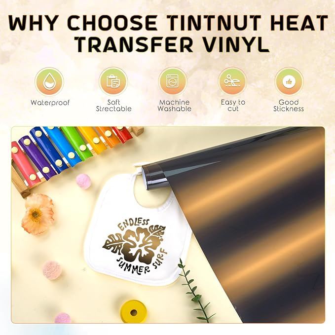 Tintnut Yellow Black Gradient Heat Transfer Vinyl Roll, easy cut & weed