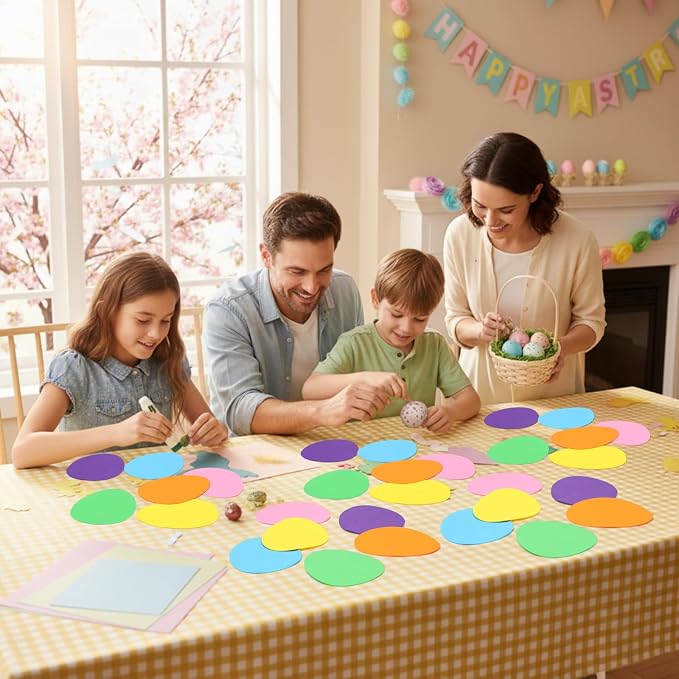 Ireer 48 Pcs Large Foam Easter Egg Cutouts 6 Inch Colorful Bulletin Board Decor