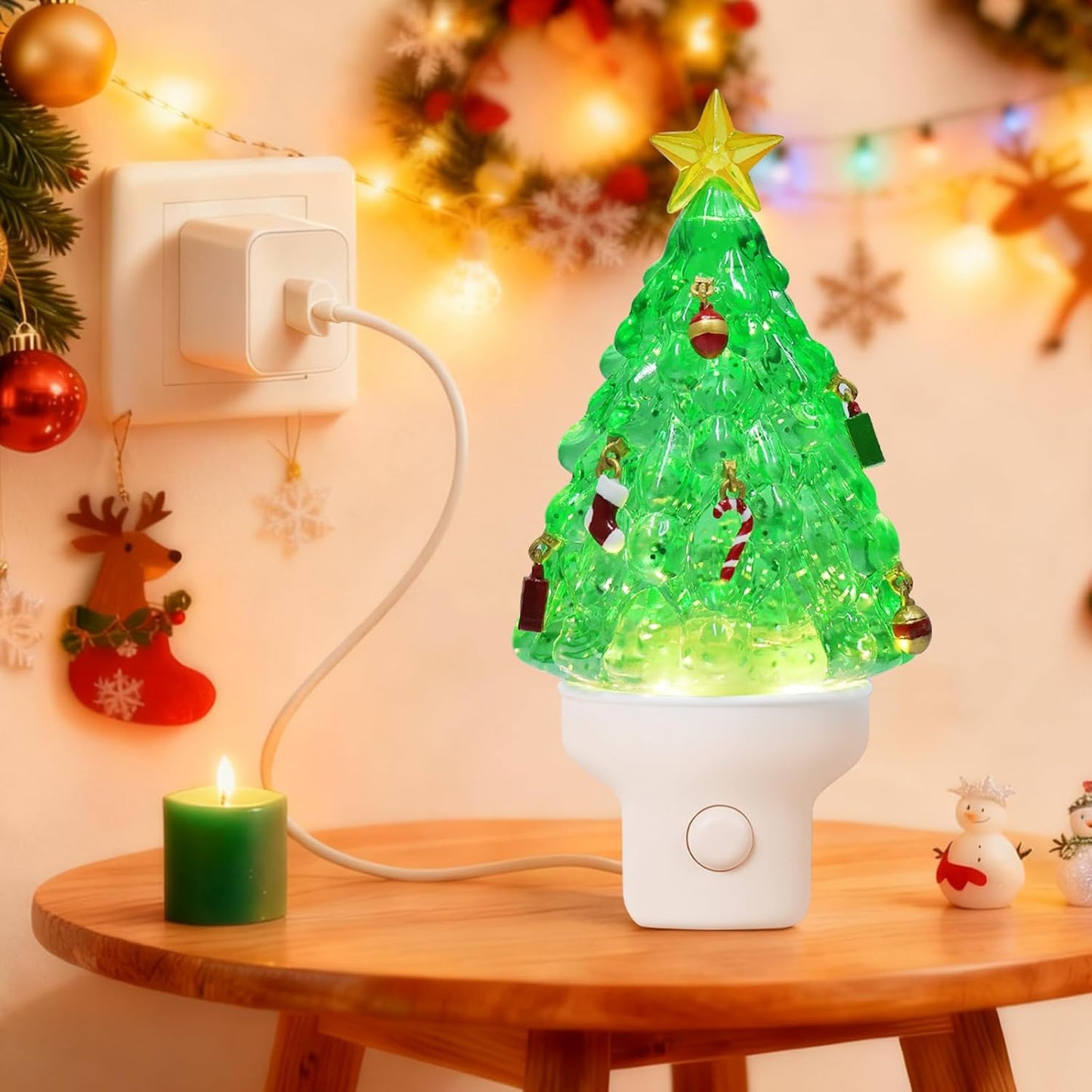Christmas Tree Night Light Plug into Wall Swirling Glitter USB Portable Christmas Decorative Night Light Decoration for Kids Adults Bedroom Kitchen Living Room Holiday Decor (Tree)