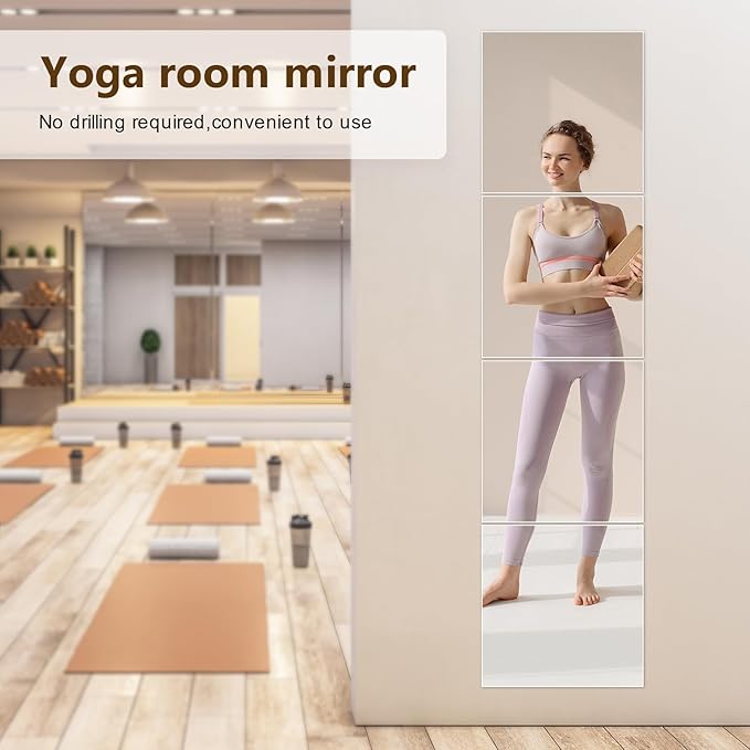 Shiftshade 4 Pack Wall Mirror Full Length, 12 x 12 Inch Acrylic Mirror Tiles