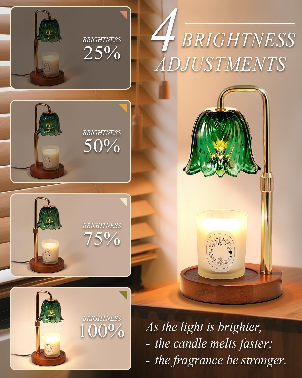 Flower Candle Warmer Lamp with Timer Dimmable, Candle Warming Lamp Height Adjustable, Christmas Gifts for Women, Candles Warmer Light for Jar Candles, Christmas Gifts, Stylish Decorations