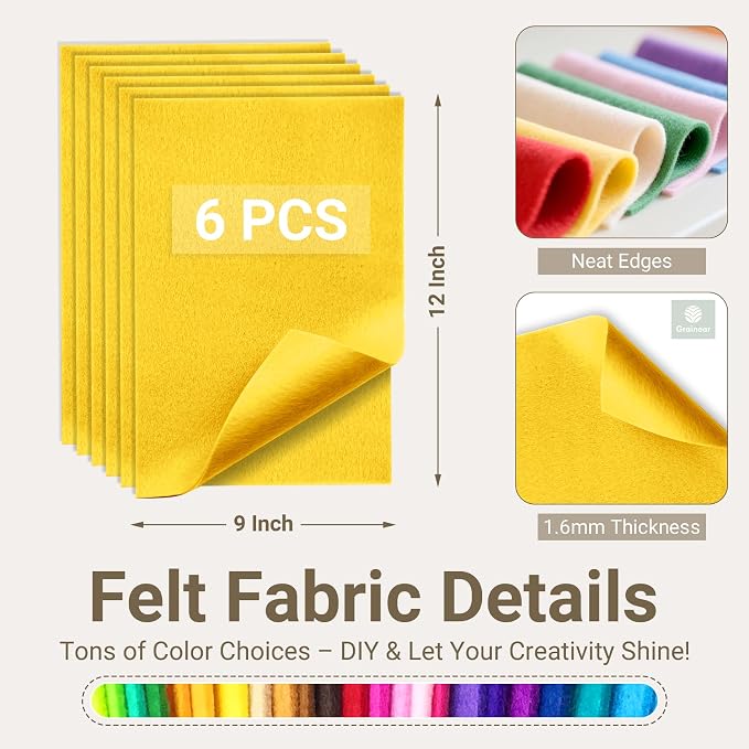Golden Yellow Soft Felt Sheets for Crafts, 1.6mm Thick, Kids' Crafts, DIY
