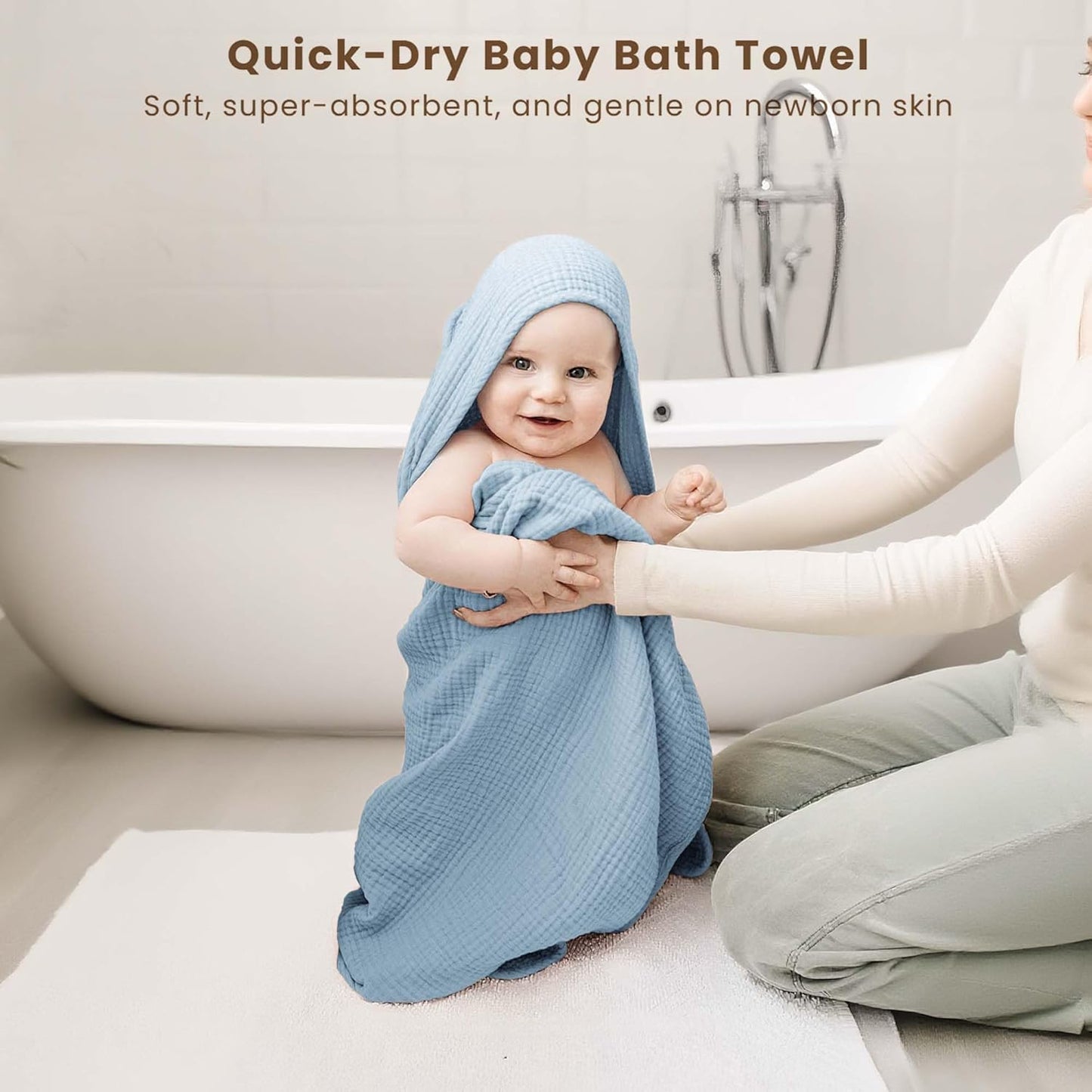 Konssy 2-Pack Muslin Hooded Baby Towels, 100% Cotton, Ultra-Soft & Absorbent Baby Bath Towels with Hood for Newborn & Infant (Blue, Star,32" x 32")