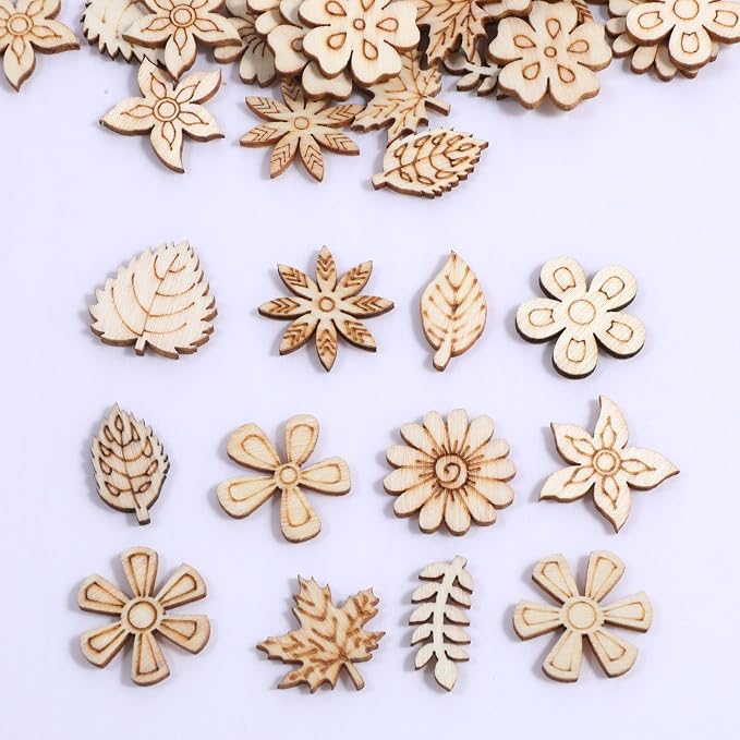 100 Pcs Unfinished Wooden Flower Wood Pieces Wood Flower Cutouts | Wooden