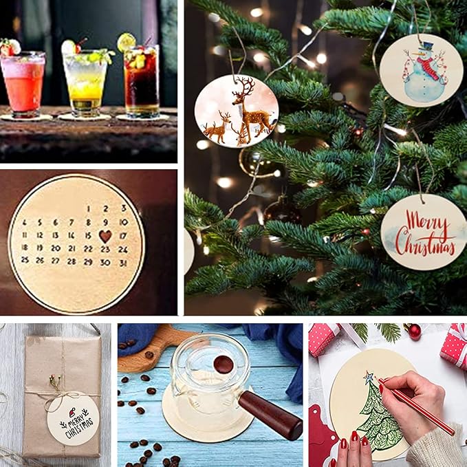 100 Pcs 3 Inch Wooden Circles, Unfinished Wood Circles Blank Round Disc Cutouts