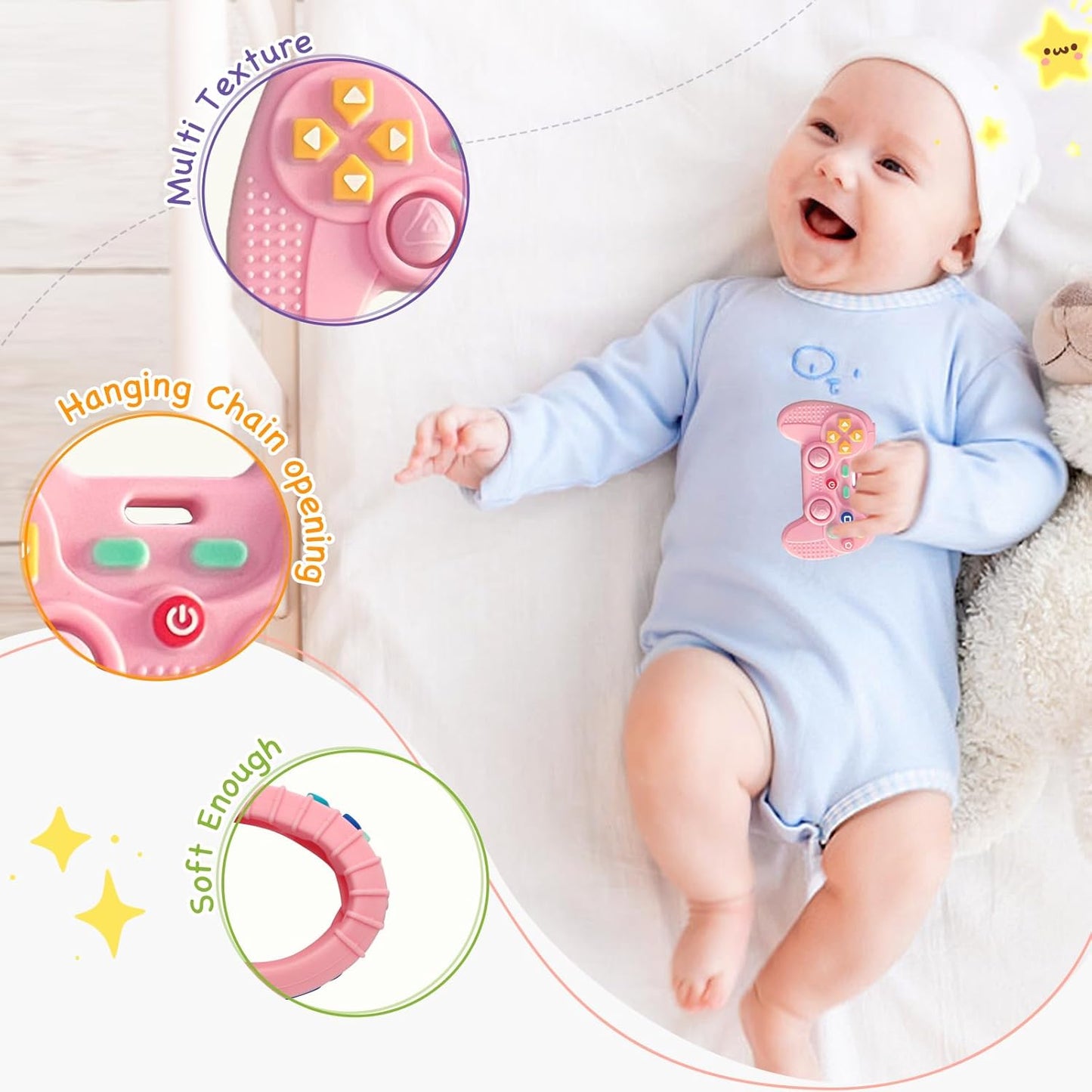 Hooku Silicone Teething Toys for Babies 0-6 Months, Teethers for Babies 6-12 Months, Remote Teether for Baby, Sensory Toys for Babies, Baby Chew Toys
