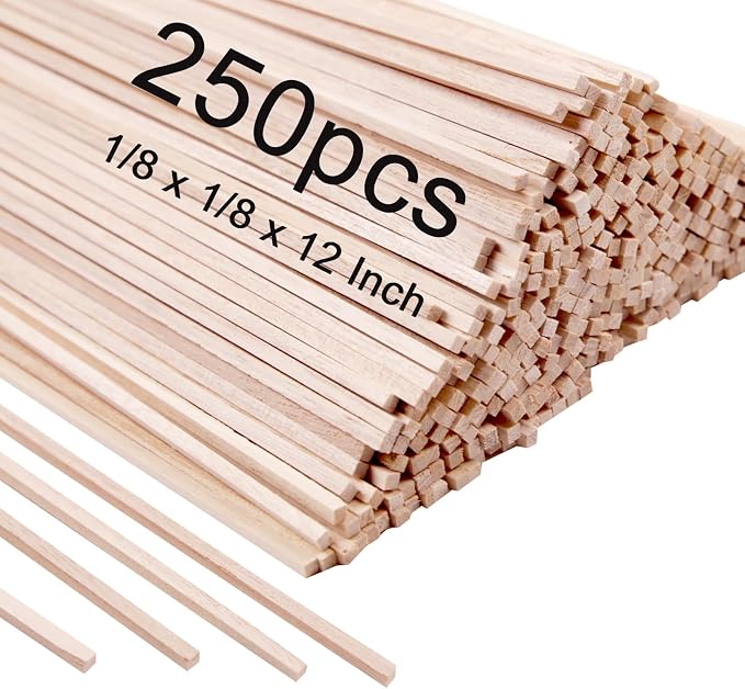 250 Pcs Balsa Wood Sticks 1/8 x 1/8 x 12 Inch balsa Wood Strips Hardwood Square