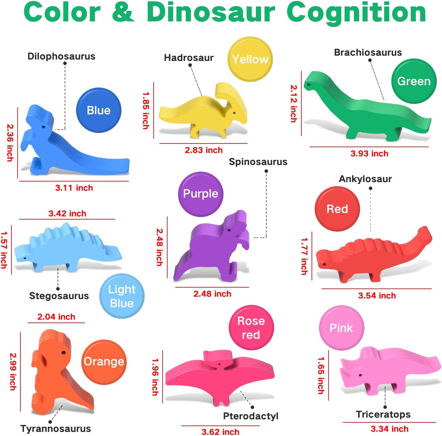 FFTROC Montessori Dinosaur Toys for 2 3 4 Year Old Boys - Wooden Stacking Dinosaur Toys for Kids 2-4 3-5, Toddler Balancing Block Sets