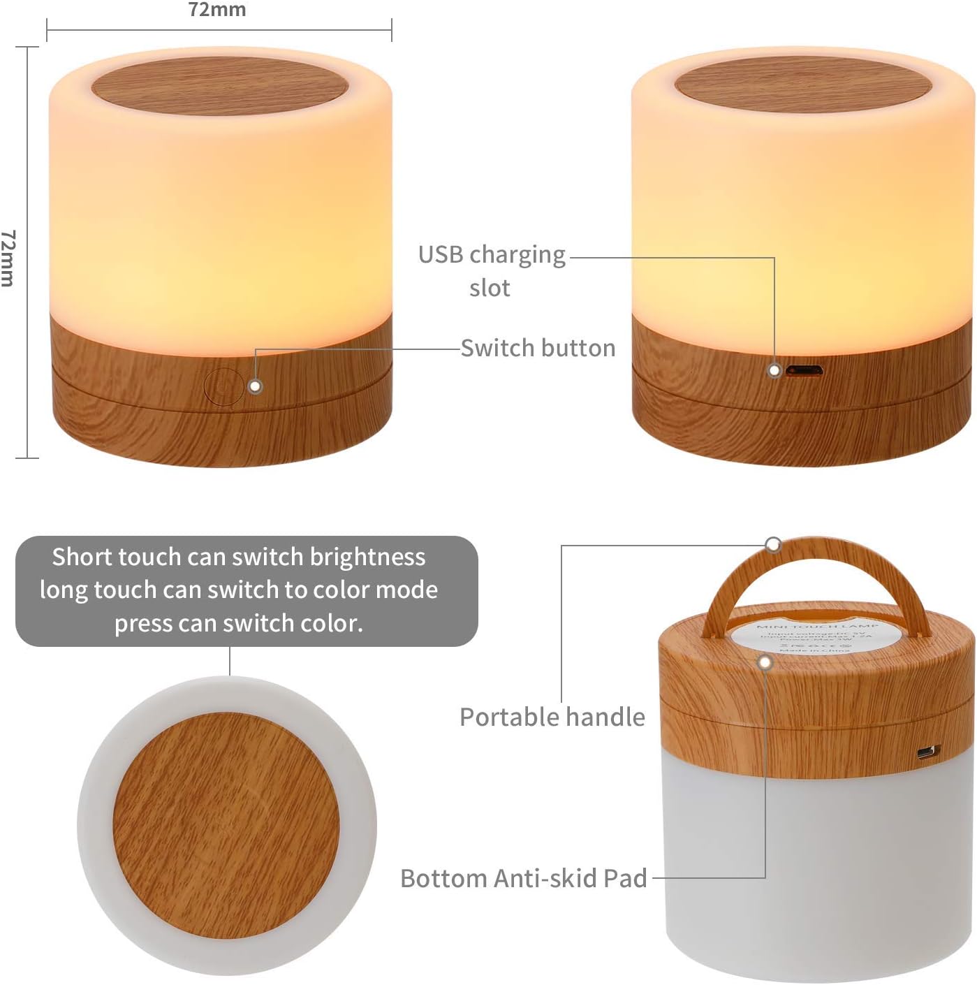 Baby Night Light Nursery Lamp: Touch Dimmable Light for Breastfeeding Kids - Eye-Caring LED Soft Warm White - USB Rechargeable Portable Bedside for Toddlers Bedroom Living Room